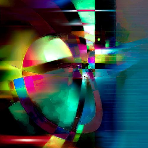 Modern, Abstract Digitaal Kunstwerk  in Blauw, Groen, Rood