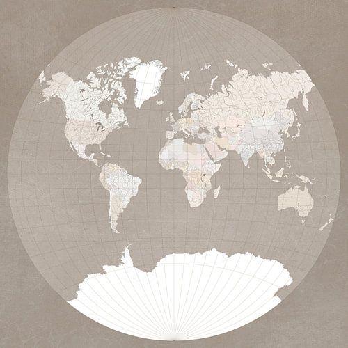 De wereldkaart in een cirkel, gedempt bruin