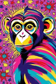 Colourful abstract monkey and stars by Art & Soul Creations
