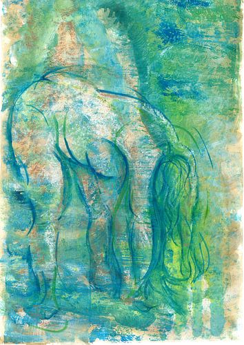 Portrait abstrait de femme dans les tons de vert