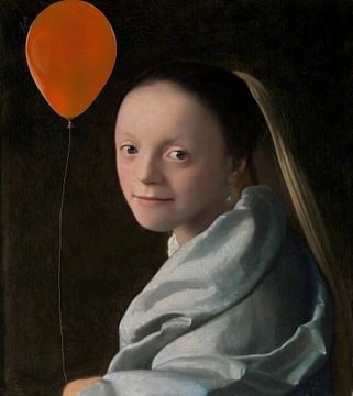 Meisjeskopje van Johannes Vermeer met ballon van Digital Art Studio