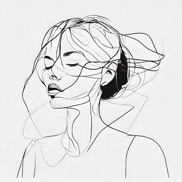 Nachdenkliche Gelassenheit - Abstraktes Linienkunst-Porträt von Igniferae
