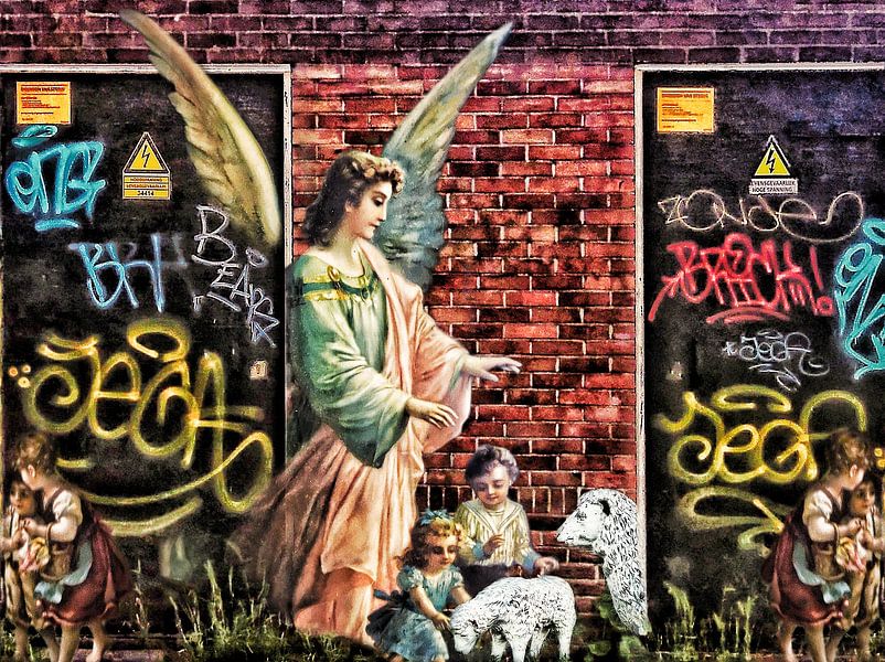 Heilige Graffiti - ein Engel als Hirte von Ruben van Gogh - smartphoneart