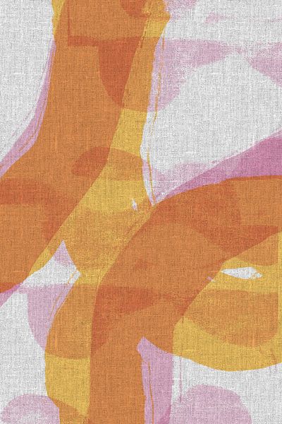 Abstract shapes and lines in pastel colors on linen. Yellow and pink by Dina Dankers