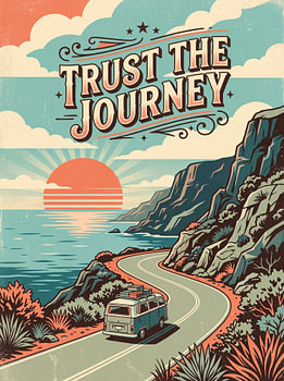 « Trust The Journey » : camping-car vintage pour un road trip sur la côte – Design graphique inspirant