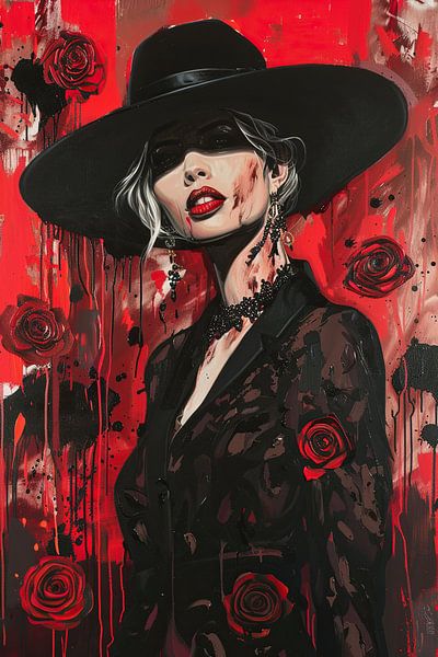 Woman by Abstract Painting