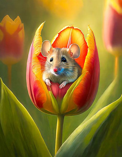 Mouse in tulip 2/3 by Martin Mol