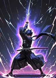 Schwarzer Samurai mit Katana in Neon