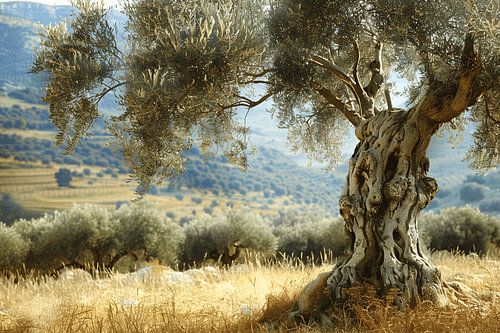 Eenzame boom in impressionistisch landschap