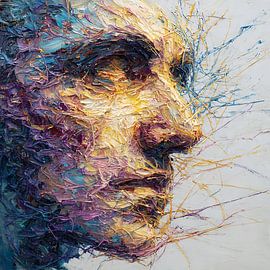 Ontbindende identiteit: abstract portret in chaotische beweging van Aden Pink Studio