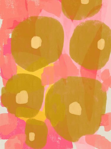 Abstract botanisch. Boho bloemen in okergeel en roze.