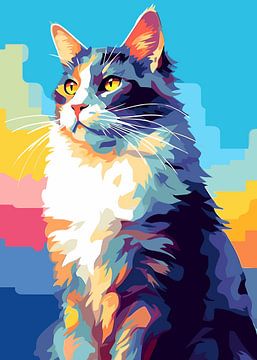 Chat Animal WPAP Pop Art Color Style sur Qreative