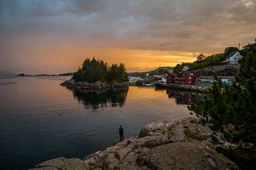 Vissen tijdens zonsondergang in Noorwegen (Florø) van Daphne Plaizier