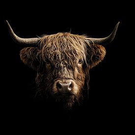 Schottischer Highlander in Gold Light Fokus auf Stärke von Eva Lee