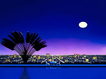 Hiroshi Nagai - City Pop bij nacht, zwembad, de maan van Vivanne