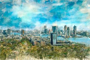 Gemalte Skyline von Rotterdam auf Ziegelsteinen