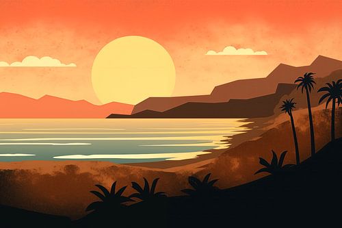 Strand in vintage poster stijl