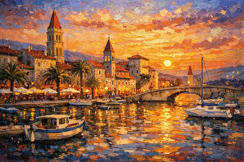 Trogir in Kroatië, een impressionistisch schilderij.