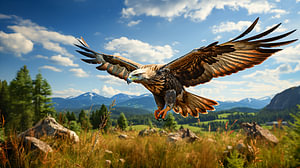 Adler im Flug über ein Feld in der Wildnis