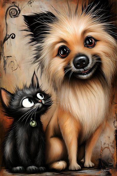 dog - cat - cartoon by Gelissen Artworks