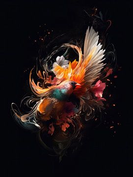 Un oiseau dans une explosion de couleurs sur Eva Lee