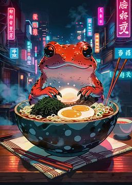 Red Frog Inside Ramen Bowl by MIROKKU