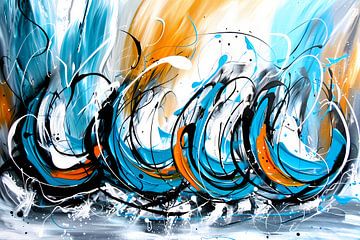 Dynamisch abstract schilderij met kleurcontrast van De Muurdecoratie