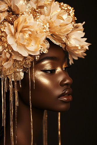 Vrouw met gouden bloemenkrans