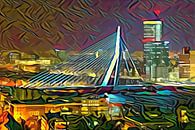 Kunstwerk van Rotterdam: Abstract geschilderde Erasmusbrug van Rotterdam van Slimme Kunst.nl thumbnail