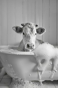 Vache décontractée dans la baignoire - Un tableau de salle de bain original pour vos toilettes sur Felix Brönnimann