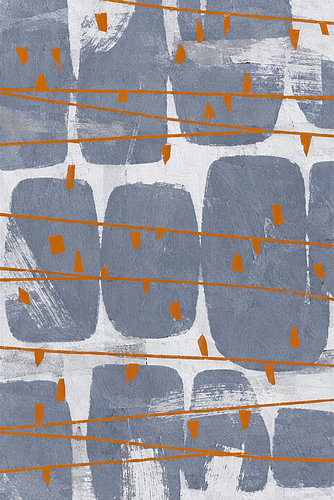 Modern, minimalistisch, abstrakt: Graue, organisch geformte Felder und orangefarbene Linien