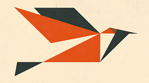 Vogel bauhaus retro oranje-crème