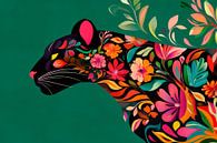 Kleurrijk silhouet van jaguar met bloemmotieven van Poster Art Shop thumbnail