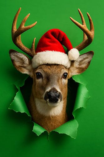 Christmas stag with festive hat