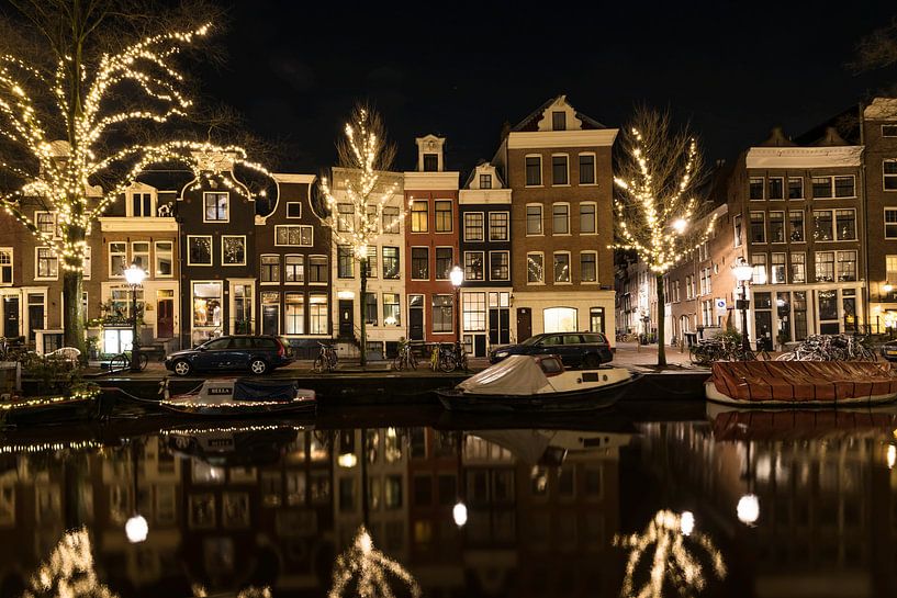 Reflections of Amsterdam houses in Spiegelgracht by Leon Doorn