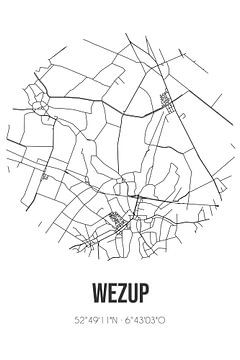 Wezup (Drenthe) | Karte | Schwarz und Weiß von Rezona