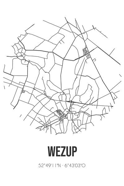 Wezup (Drenthe) | Landkaart | Zwart-wit van Stad & Wand