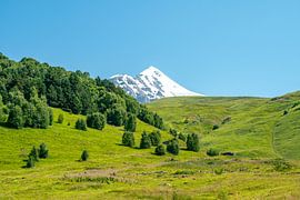 View of the Georgian mountain peaks and glaciers