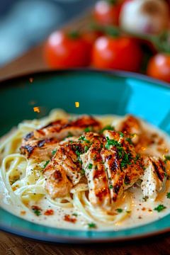 Grilling chicken on a pasta plate by Poster Art Shop
