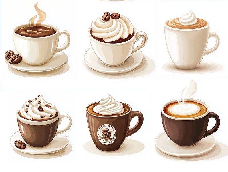 illustration of different types of coffee cups by Margriet Hulsker