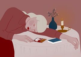 Nachdenkliche Frau bei Kerzenschein von Ida Alvarsson