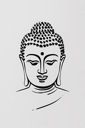 Zen Boeddha Minimalistisch Lijntekening Portret