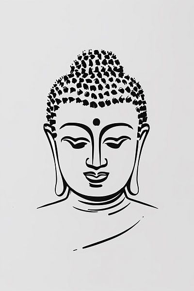 Zen Boeddha Minimalistisch Lijntekening Portret van Art & Soul Creations