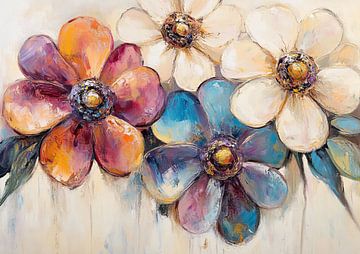 Blumen-Leinwand | Bunte Blumen von Wunderbare Kunst