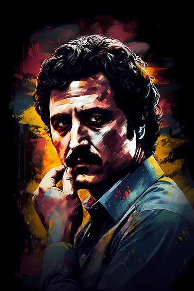 Pablo Escobar Nachdenkliche Gedanken in lebhaften Farben von Art & Soul Creations
