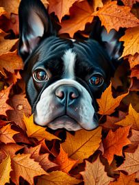 Französische Bulldogge mit Herbstlaub von haroulita