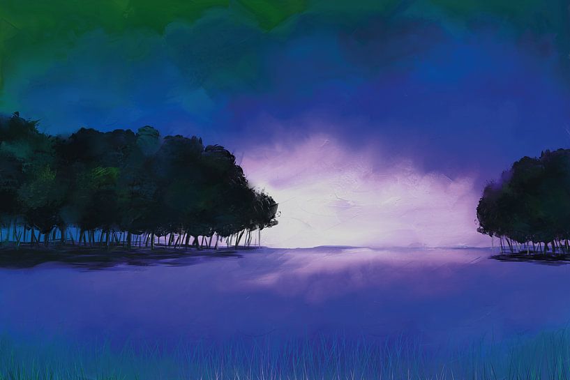 Minimalistisch landschap in mystische kleuren van Tanja Udelhofen