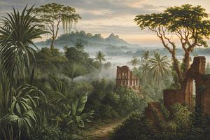 Ancient jungle ruins landscape