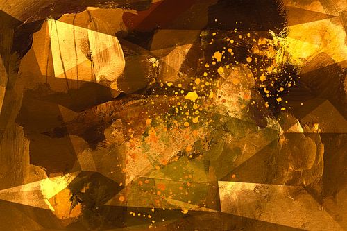 Sterren boven ons. Abstracte kunst in goud, geel, terra en messing.