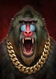 Grimmiger Pavian mit Goldkette – Hip-Hop-Affen-Kunst
